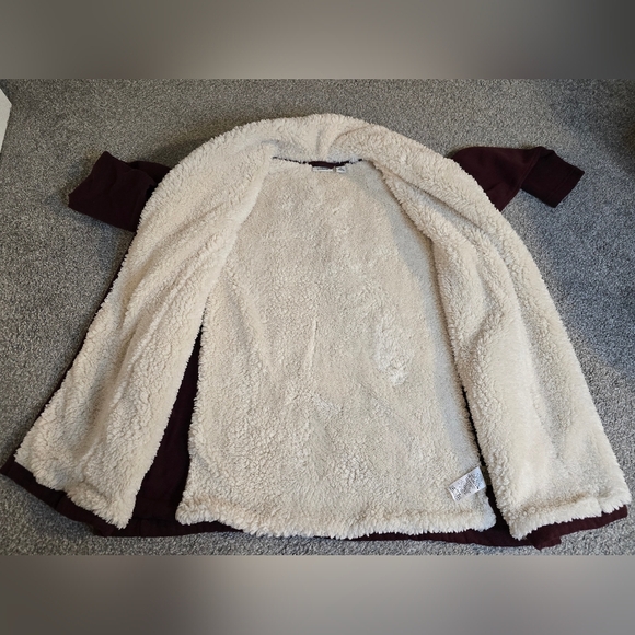 L.L. Bean Sherpa Lined Deep Wine Small Petite Fall Cozy Open Front Cardigan - Picture 6 of 12